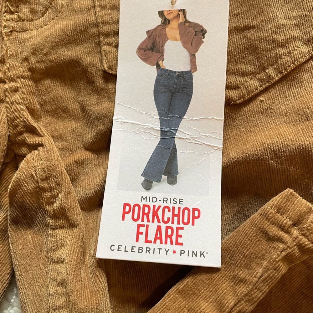NWT Celebrity Pink tan corduroy, mid rise, flare, pants, size 1 - Picture 4 of 6